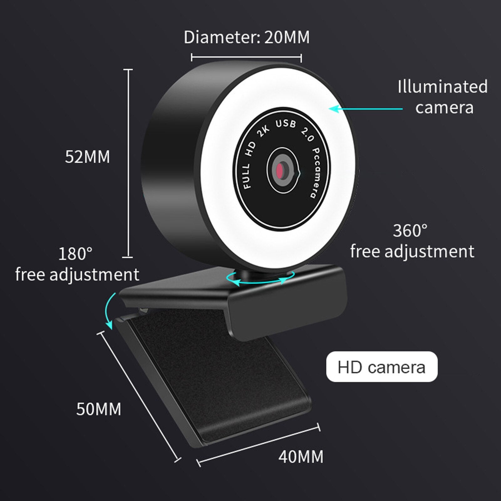 1080P 60FPS Webcam with Microphone, RGB Light, Autofocus for Laptop/Desktop on Windows/Mac