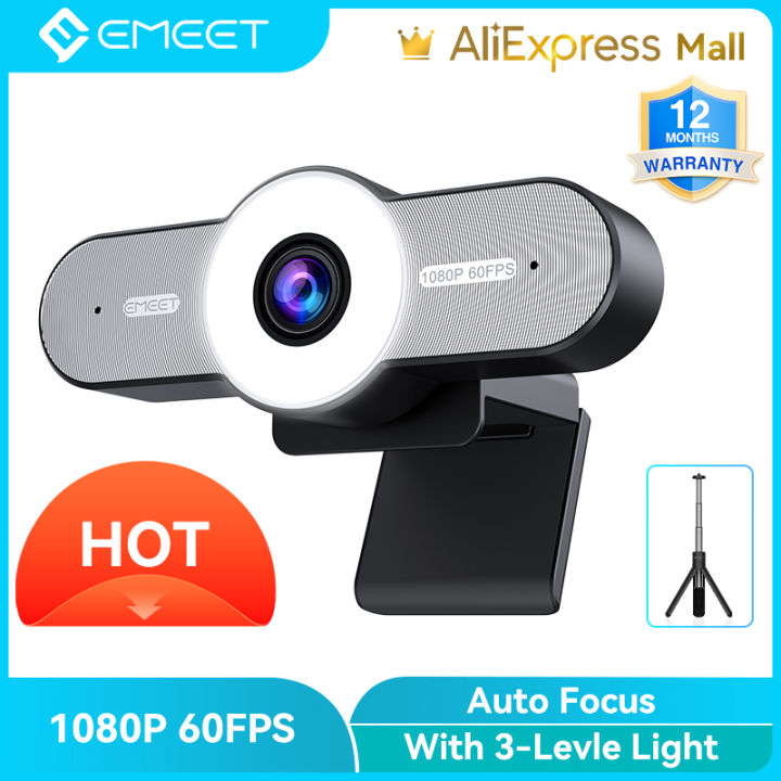 1080P 60FPS Webcam with Microphone, RGB Light, Autofocus for Laptop/Desktop on Windows/Mac