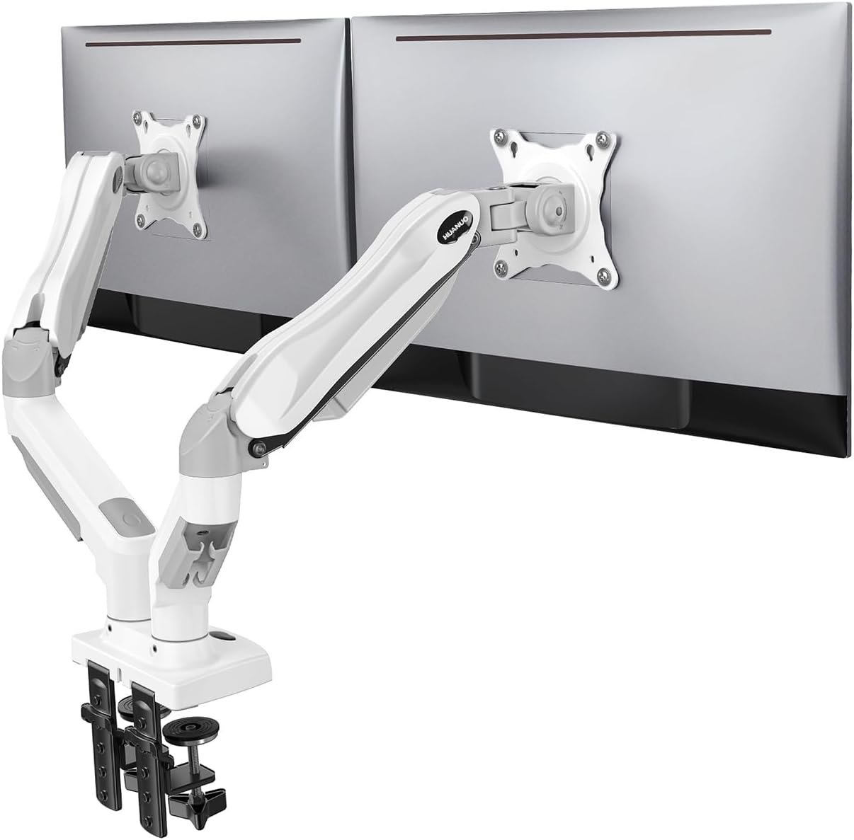 Dual Monitor Arm Desk Mount – Fully Adjustable VESA 75x100mm Gas Spring