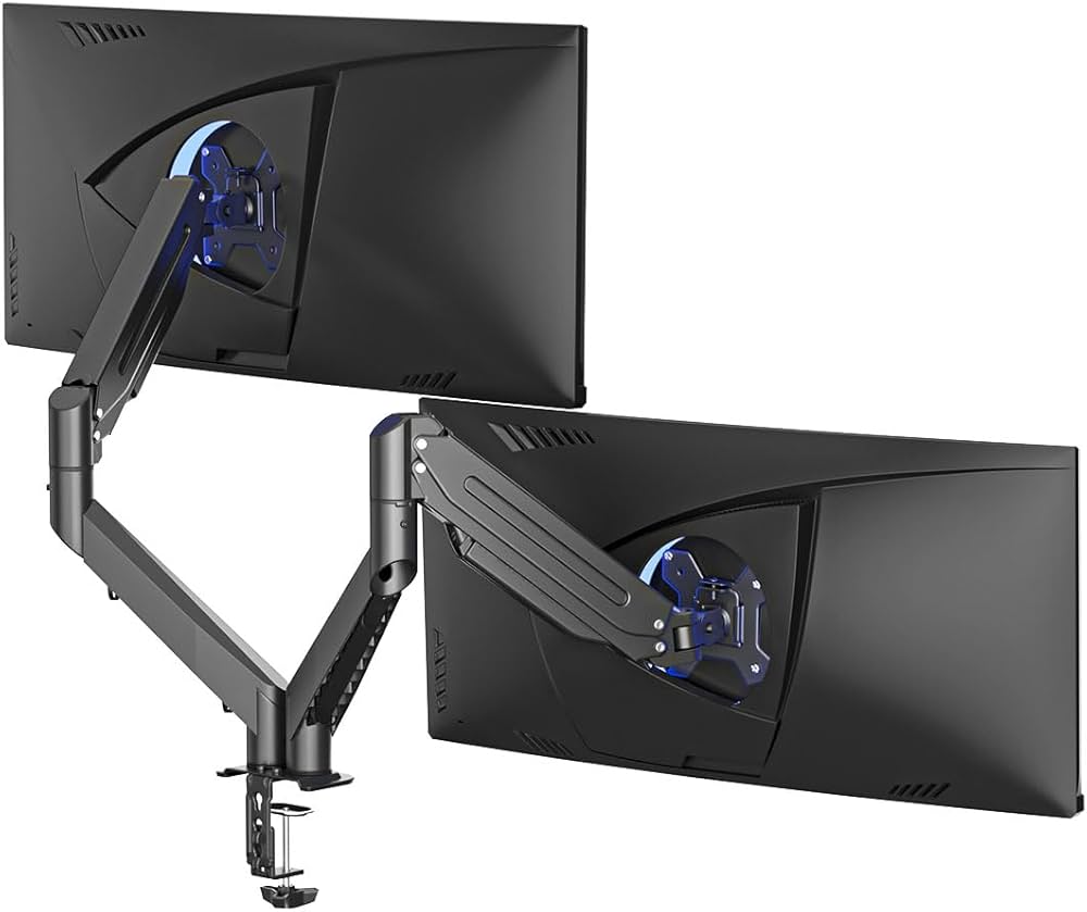Dual Monitor Arm Desk Mount – Fully Adjustable VESA 75x100mm Gas Spring