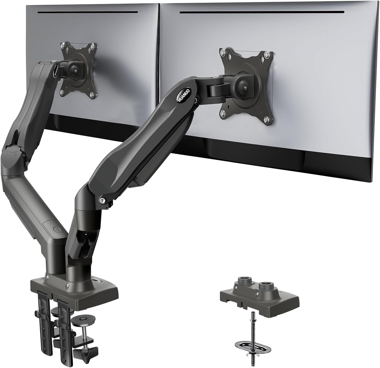 Dual Monitor Arm Desk Mount – Fully Adjustable VESA 75x100mm Gas Spring