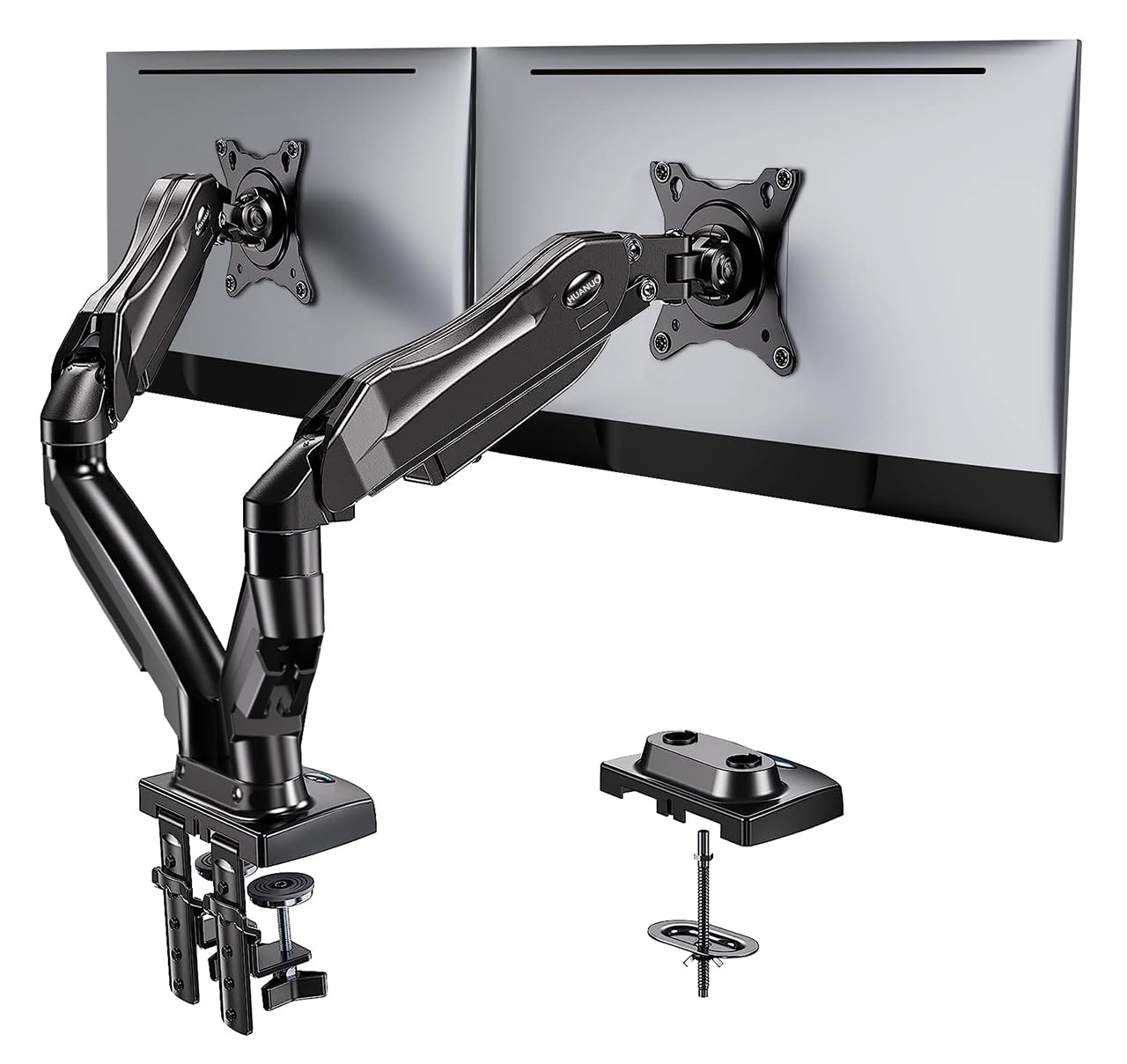 Dual Monitor Arm Desk Mount – Fully Adjustable VESA 75x100mm Gas Spring