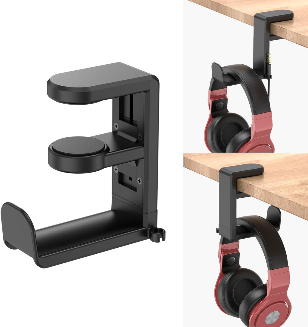 Under-Desk Headphone Hanger Hook with USB Charging Ports – No-Drill Mount