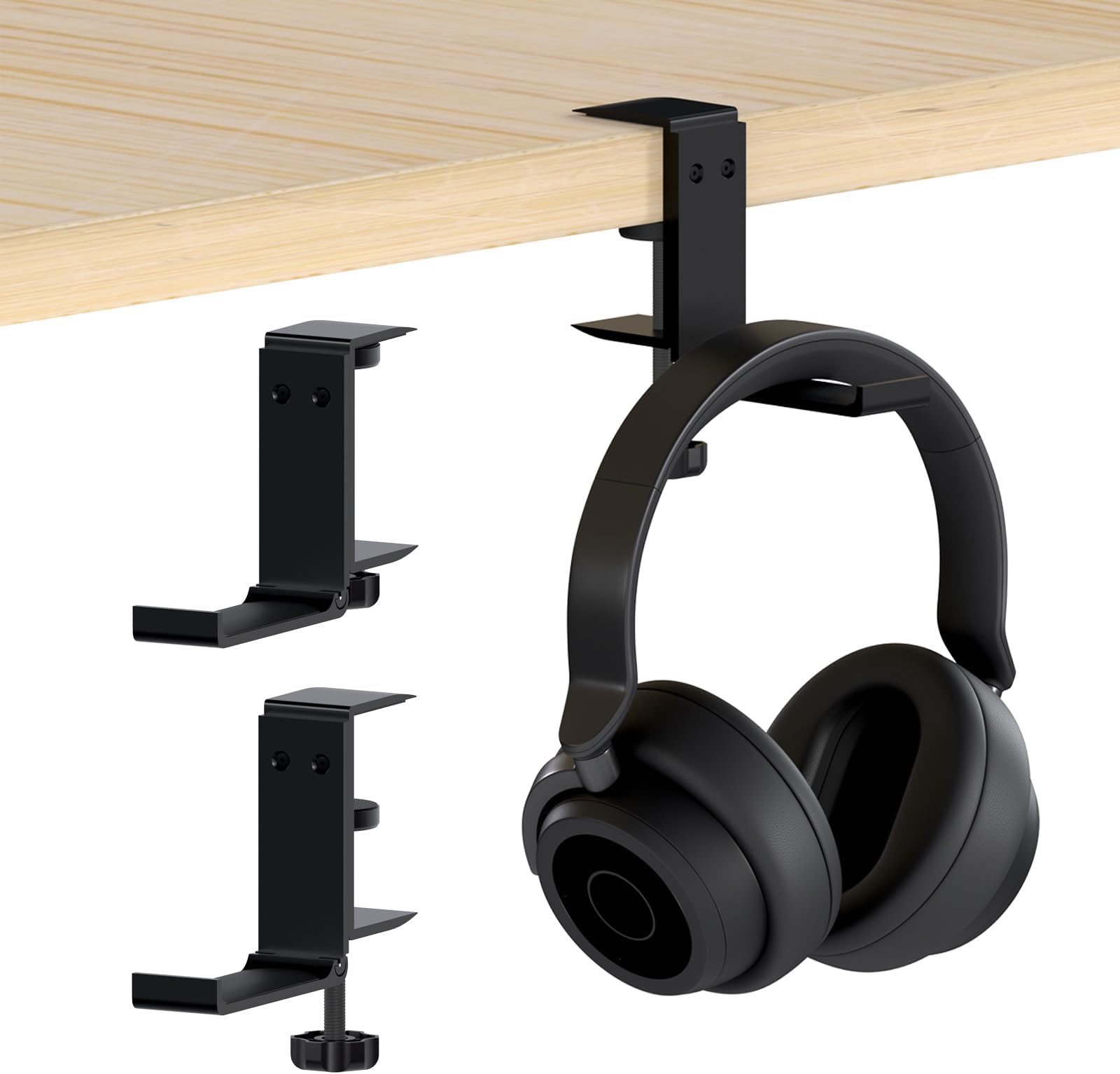Under-Desk Headphone Hanger Hook with USB Charging Ports – No-Drill Mount