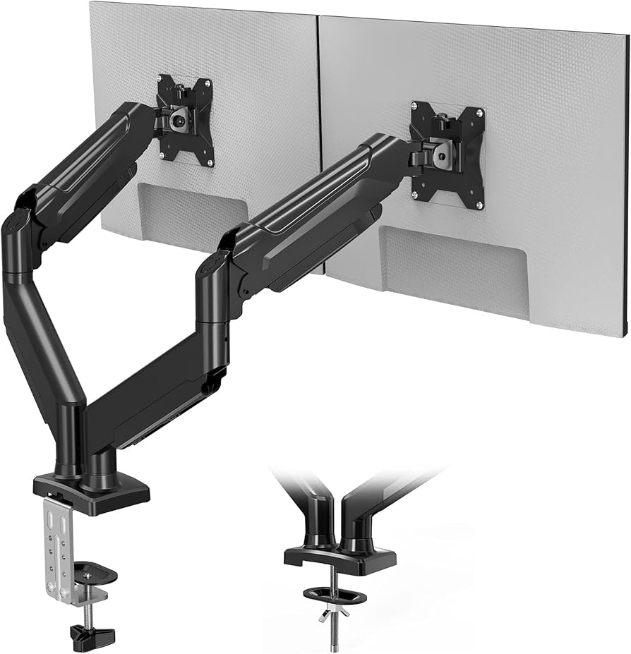 Dual Monitor Arm Desk Mount – Fully Adjustable VESA 75x100mm Gas Spring