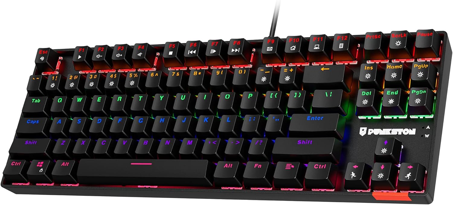 RGB Mechanical Gaming Keyboard – TKL Compact 87 Key Backlit with Blue Switches