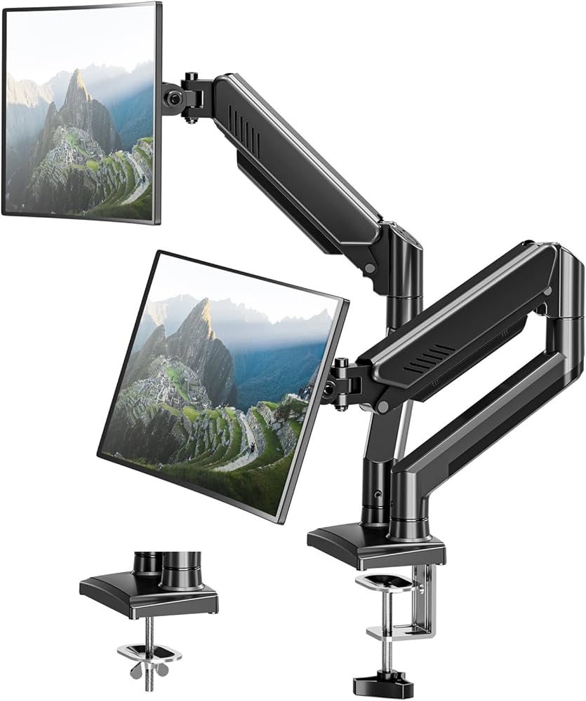 Dual Monitor Arm Desk Mount – Fully Adjustable VESA 75x100mm Gas Spring
