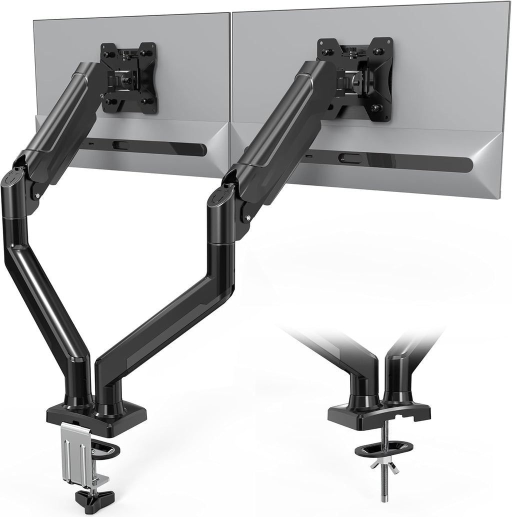 Dual Monitor Arm Desk Mount – Fully Adjustable VESA 75x100mm Gas Spring