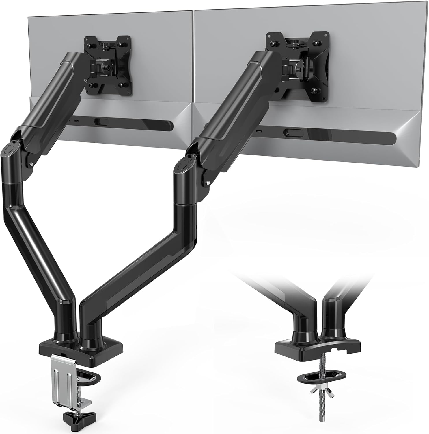Dual Monitor Arm Desk Mount – Fully Adjustable VESA 75x100mm Gas Spring