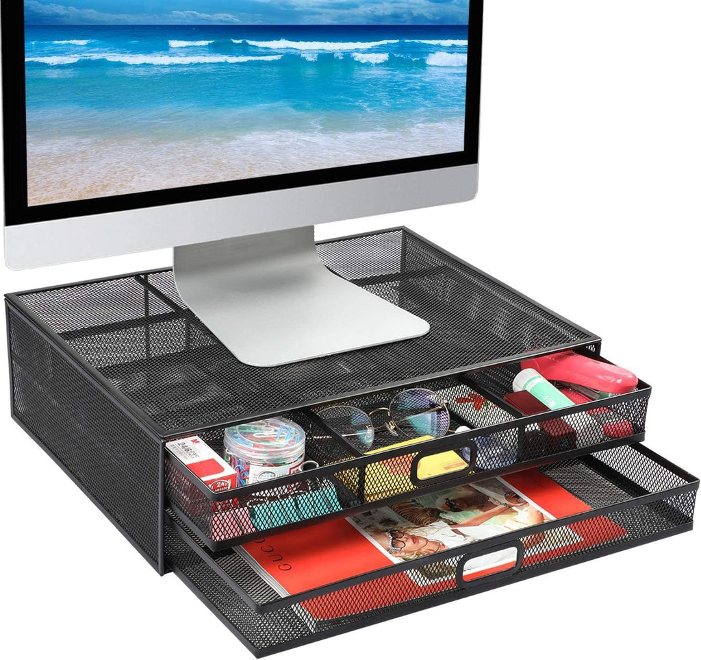 Computer Monitor Stand with Storage Drawer – Desktop Organizer Riser