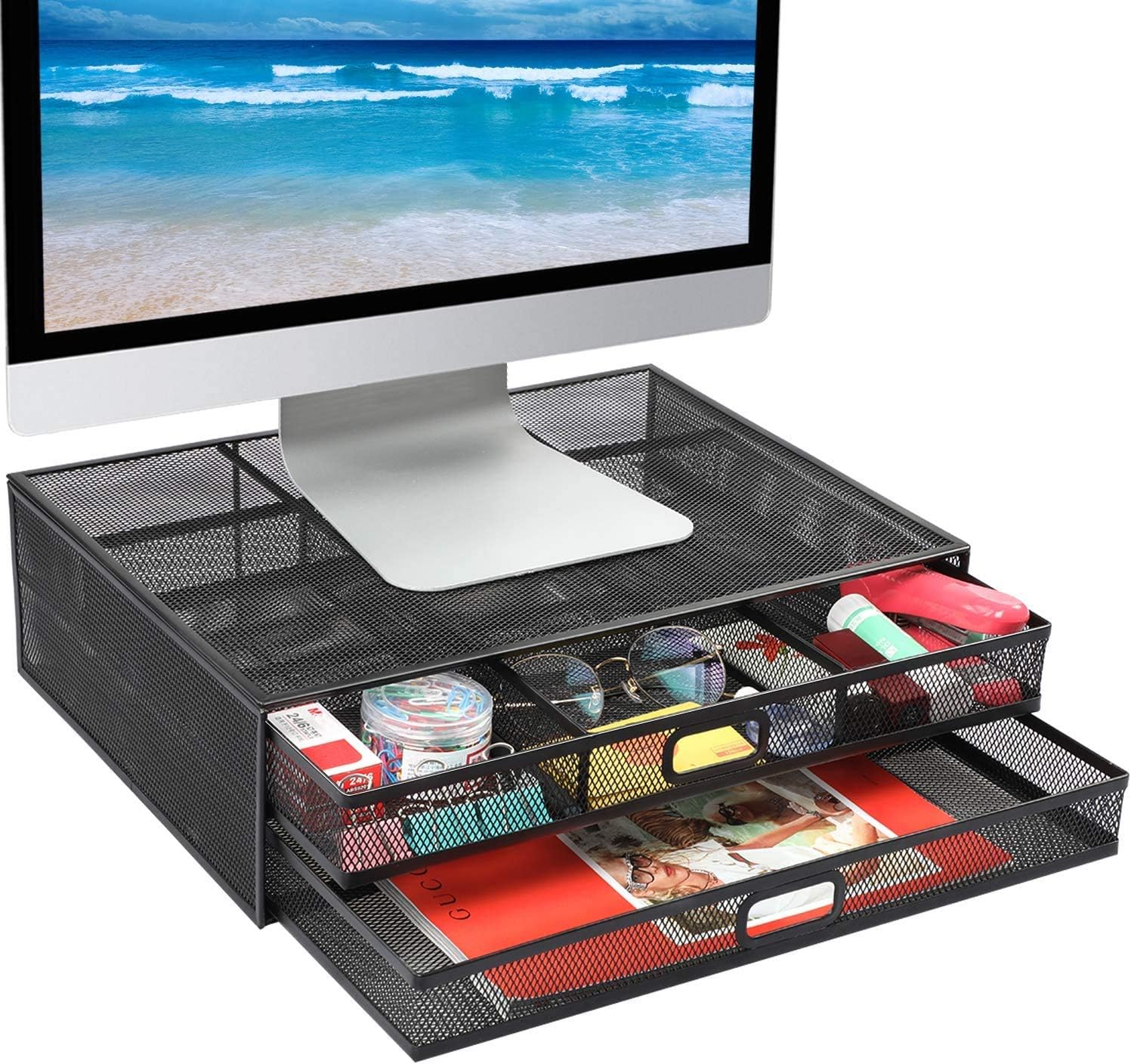 Computer Monitor Stand with Storage Drawer – Desktop Organizer Riser