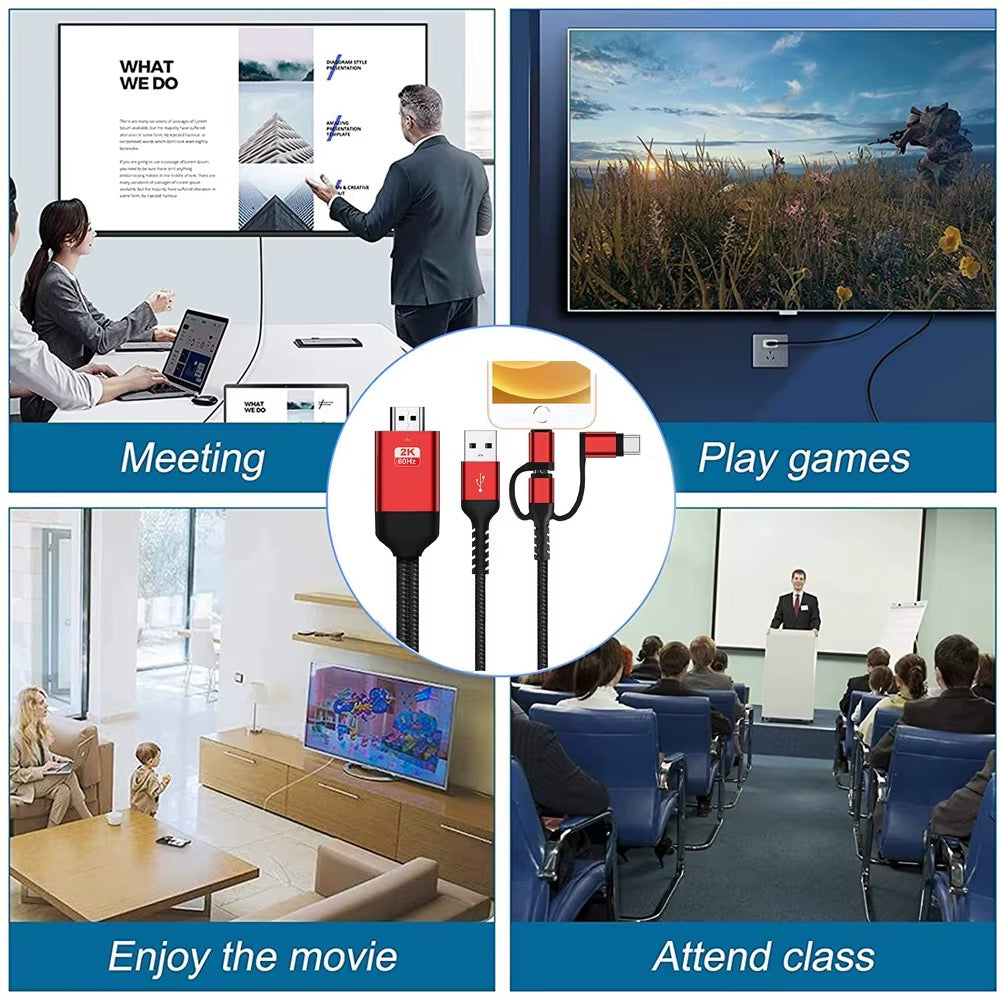 6.6ft 3-in-1 Phone to TV HDMI Cable (Lightning / Type-C / Micro USB)