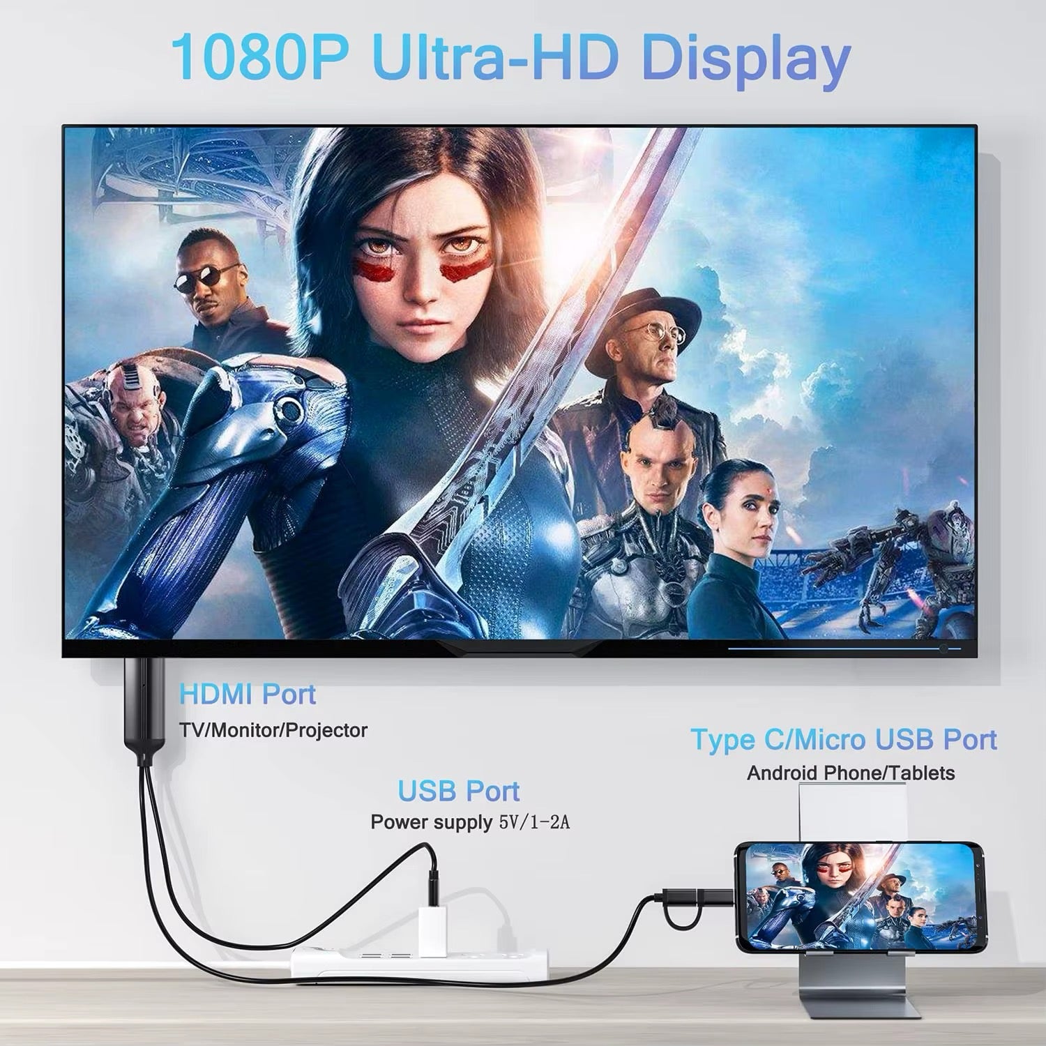 6.6ft 3-in-1 Phone to TV HDMI Cable (Lightning / Type-C / Micro USB)