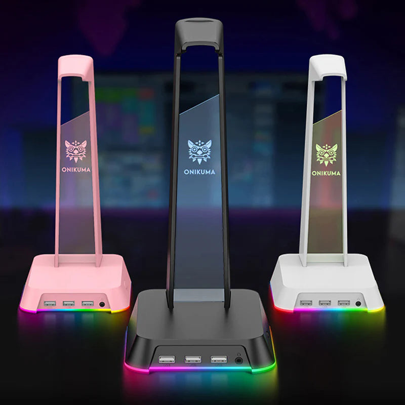 ONIKUMA Headphone Stand With RGB Light Headset Holder With 3*USB Ports & 3.5mm Headphone Jack For PC Gamers