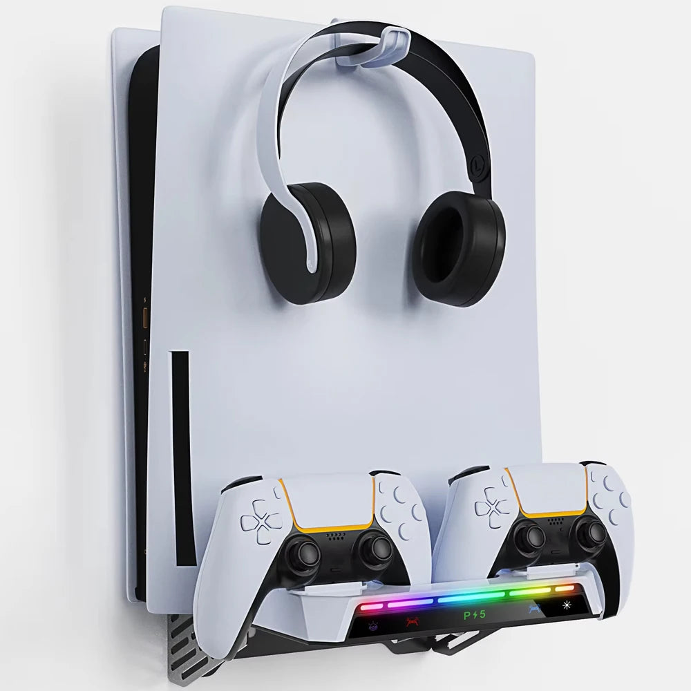 PS5 Wall Mount Charging Station RGB Lights Headset Hanger