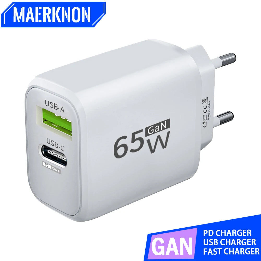 65W GaN USB-C Fast Charger PD Power Adapter