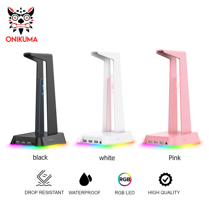 ONIKUMA Headphone Stand With RGB Light Headset Holder With 3*USB Ports & 3.5mm Headphone Jack For PC Gamers