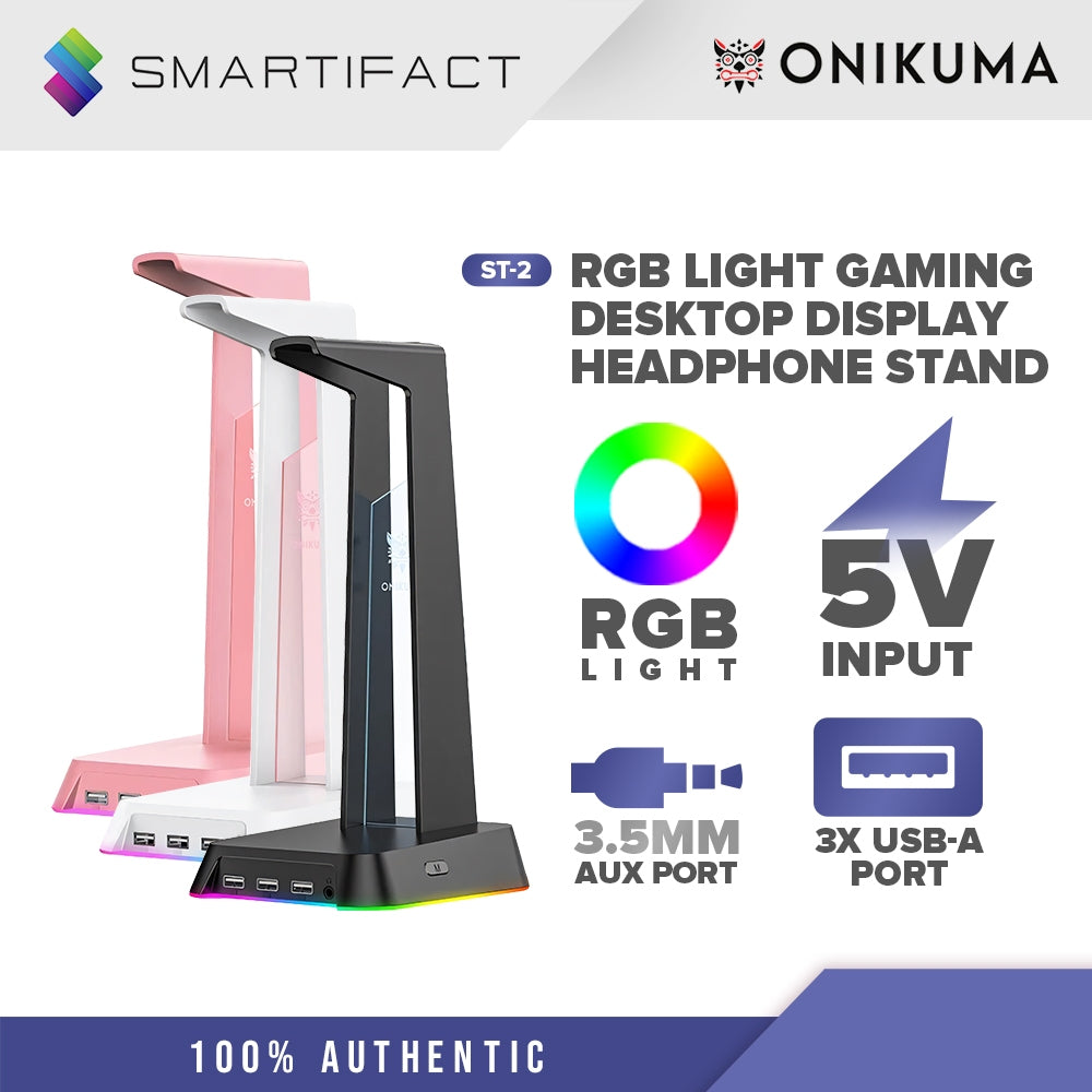 ONIKUMA Headphone Stand With RGB Light Headset Holder With 3*USB Ports & 3.5mm Headphone Jack For PC Gamers